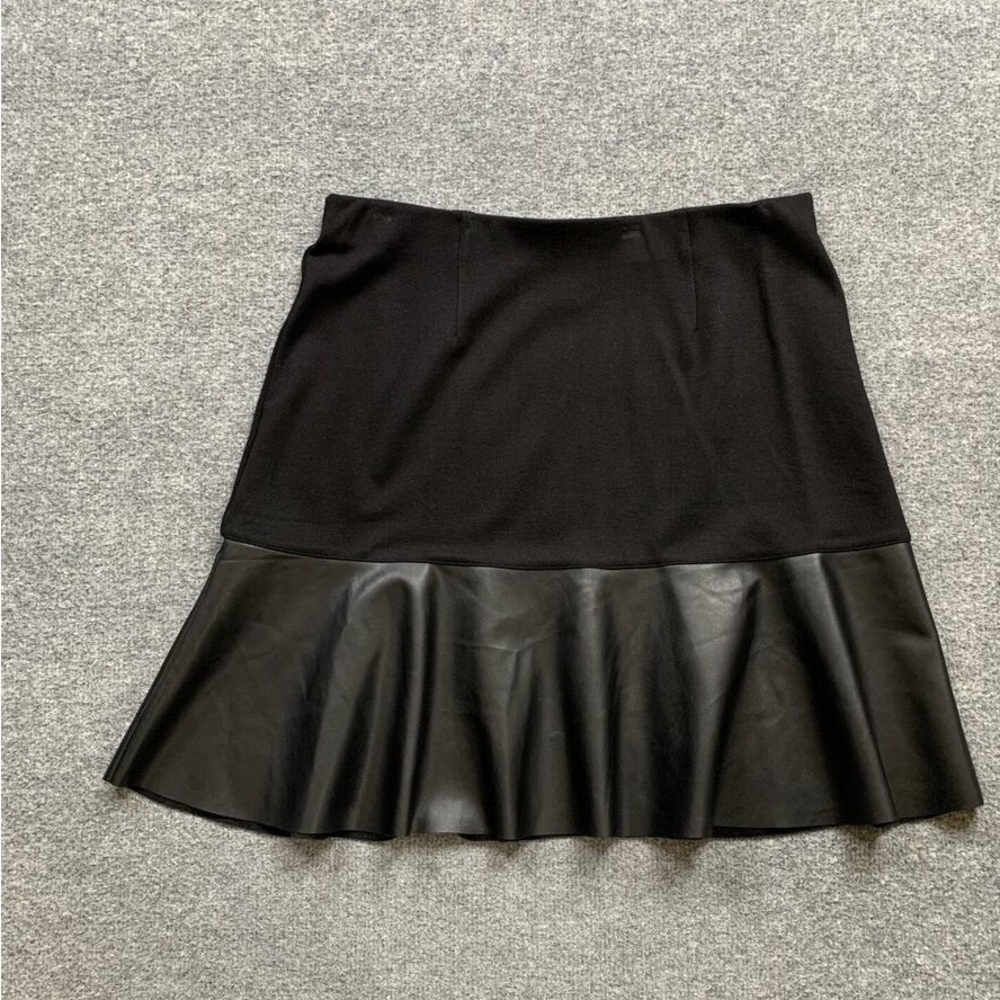 CAbi Black A-Line Skirt with Leather-Style Trim
